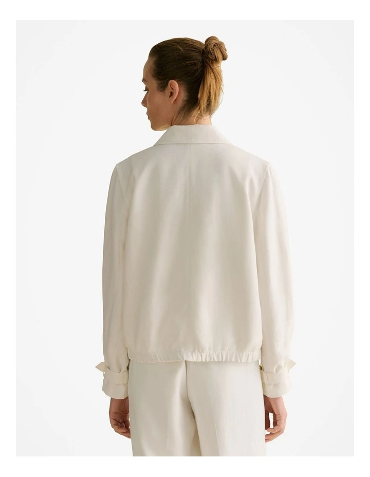 Draped Zip Through Blouson Jacket in White image 4