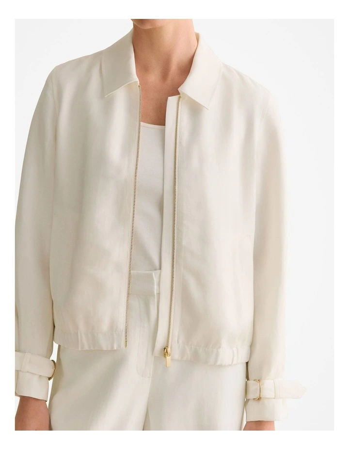 Draped Zip Through Blouson Jacket in White image 6