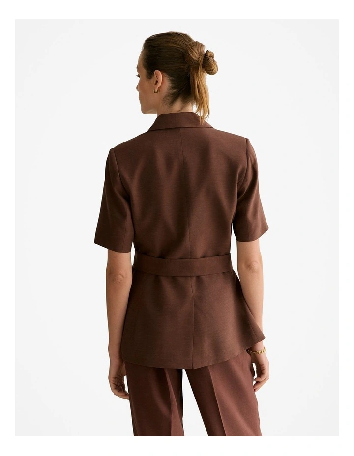 Short Sleeve Tie Waist Blazer in Chocolate image 4