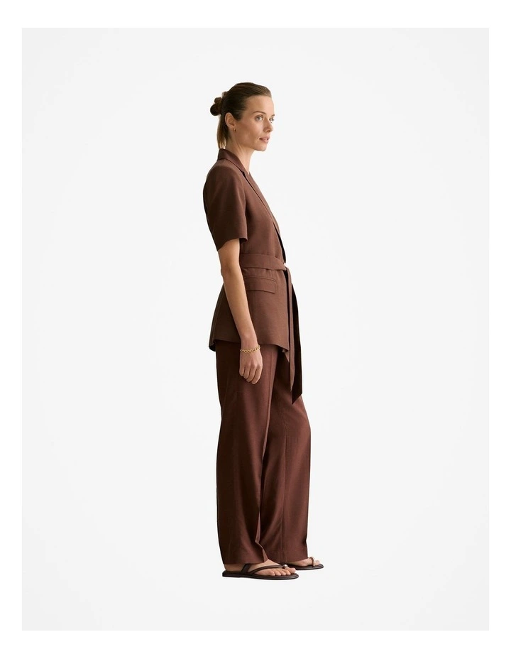 Short Sleeve Tie Waist Blazer in Chocolate image 5