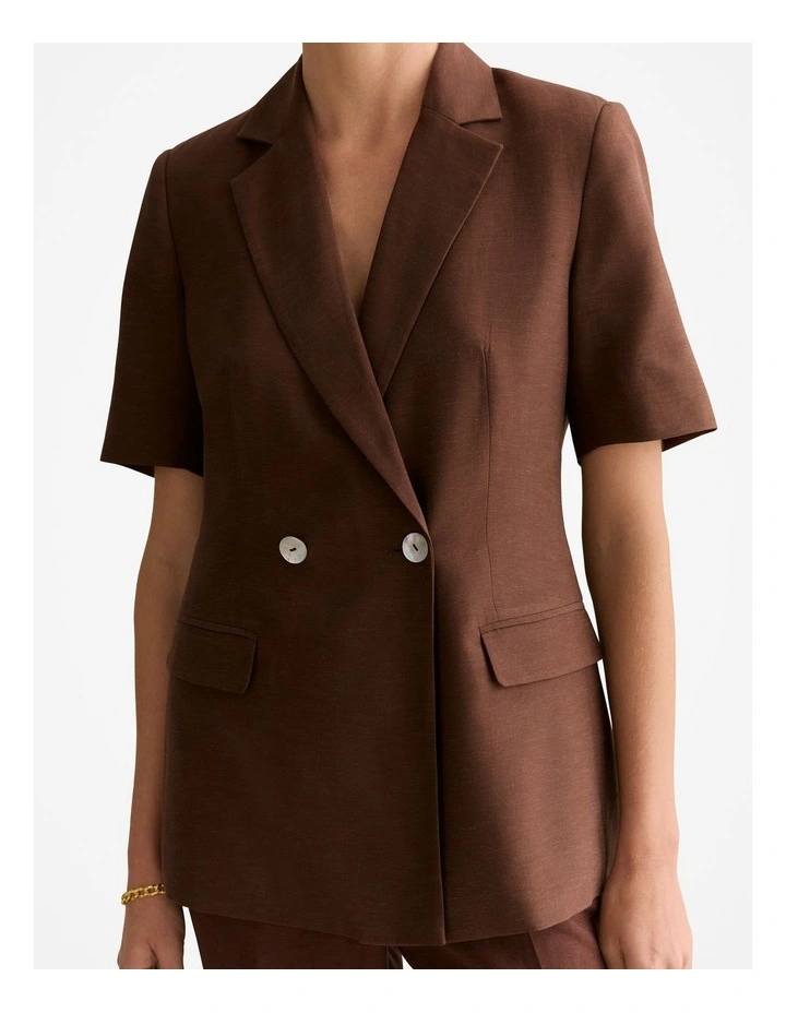 Short Sleeve Tie Waist Blazer in Chocolate image 6