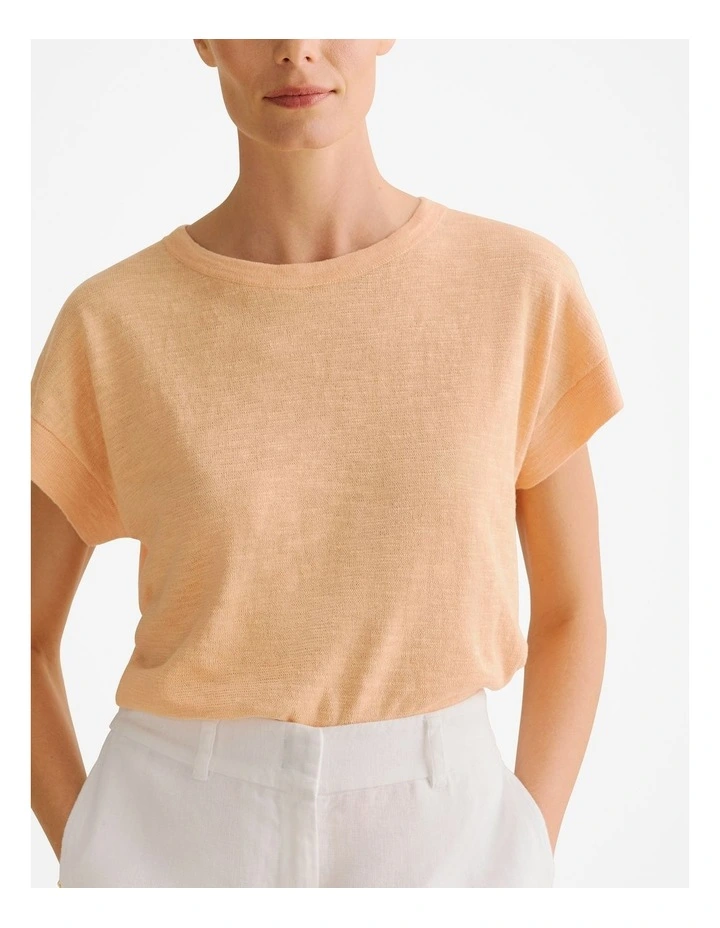 Linen Cotton Knit Relaxed T-shirt in Pale Apricot image 3