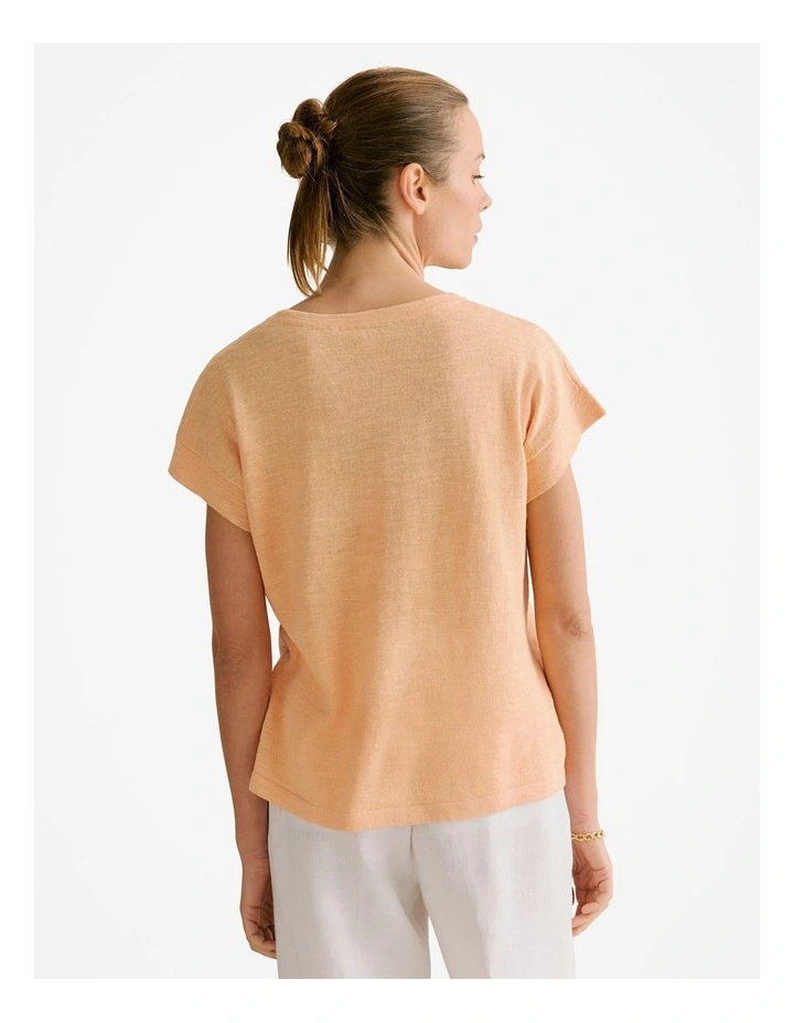 Linen Cotton Knit Relaxed T-shirt in Pale Apricot image 4