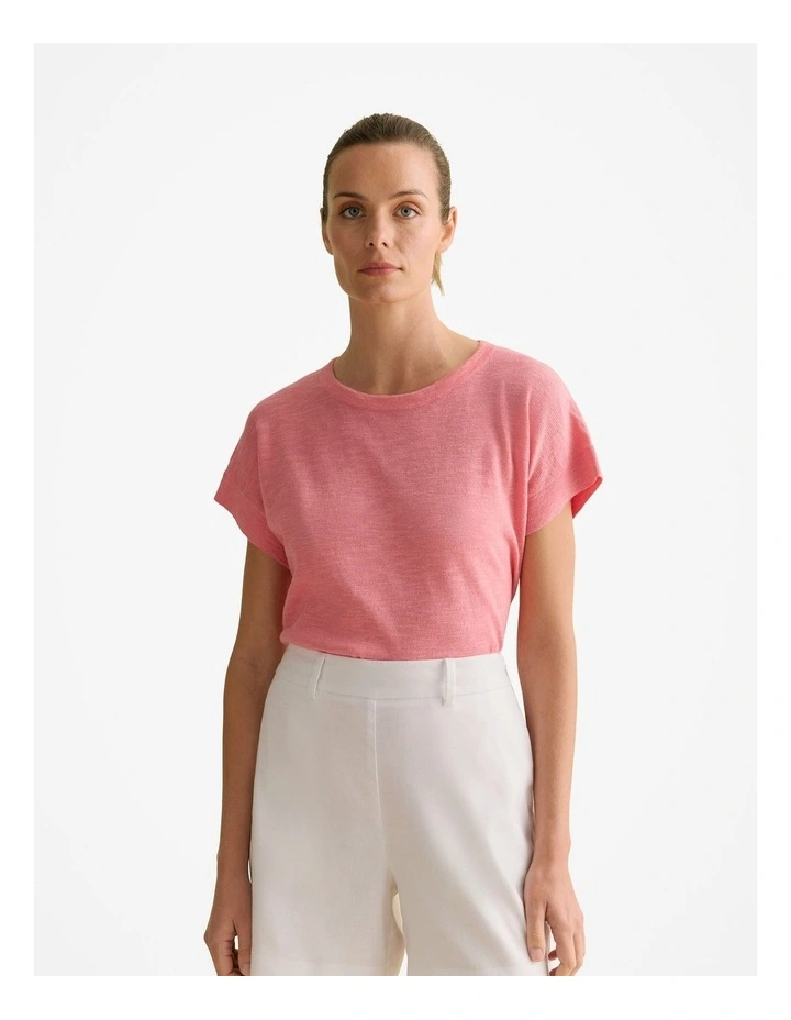 Linen Cotton Knit Relaxed T-shirt in Pink Grenadine image 1