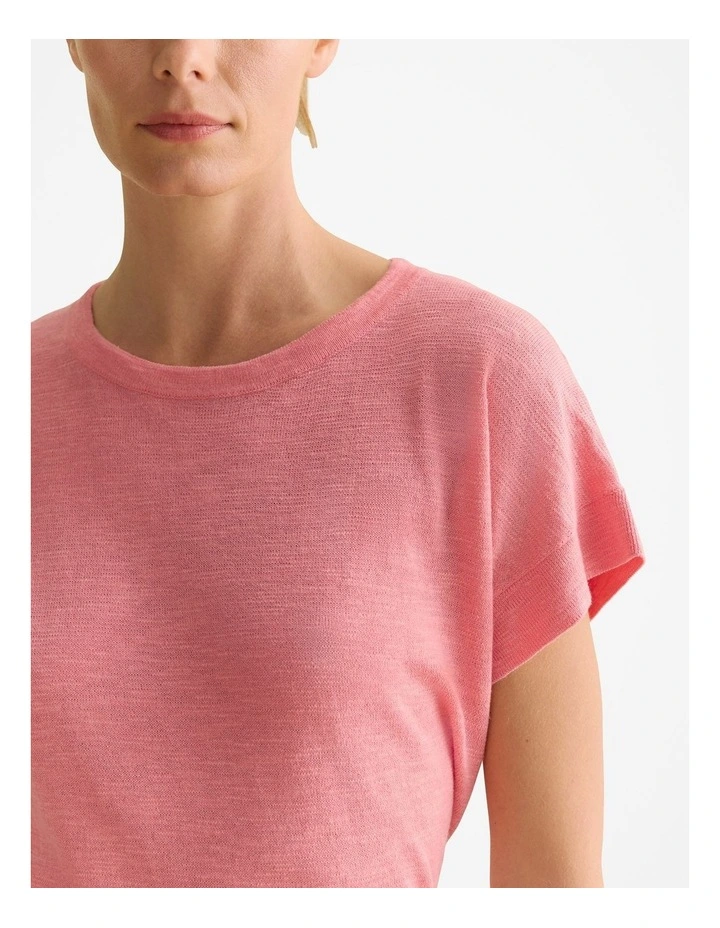 Linen Cotton Knit Relaxed T-shirt in Pink Grenadine image 3