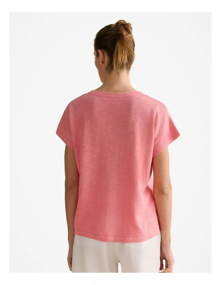 Linen Cotton Knit Relaxed T-shirt in Pink Grenadine image 4