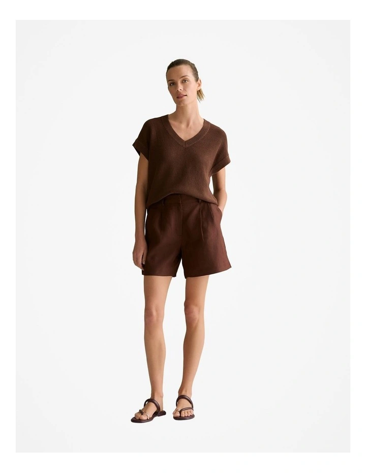 Mercerised V Neck Relaxed Knit in Chocolate image 2