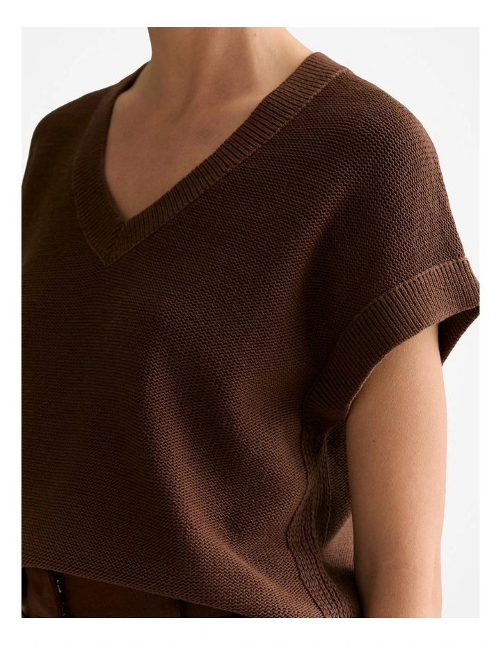 Mercerised V Neck Relaxed Knit in Chocolate image 3