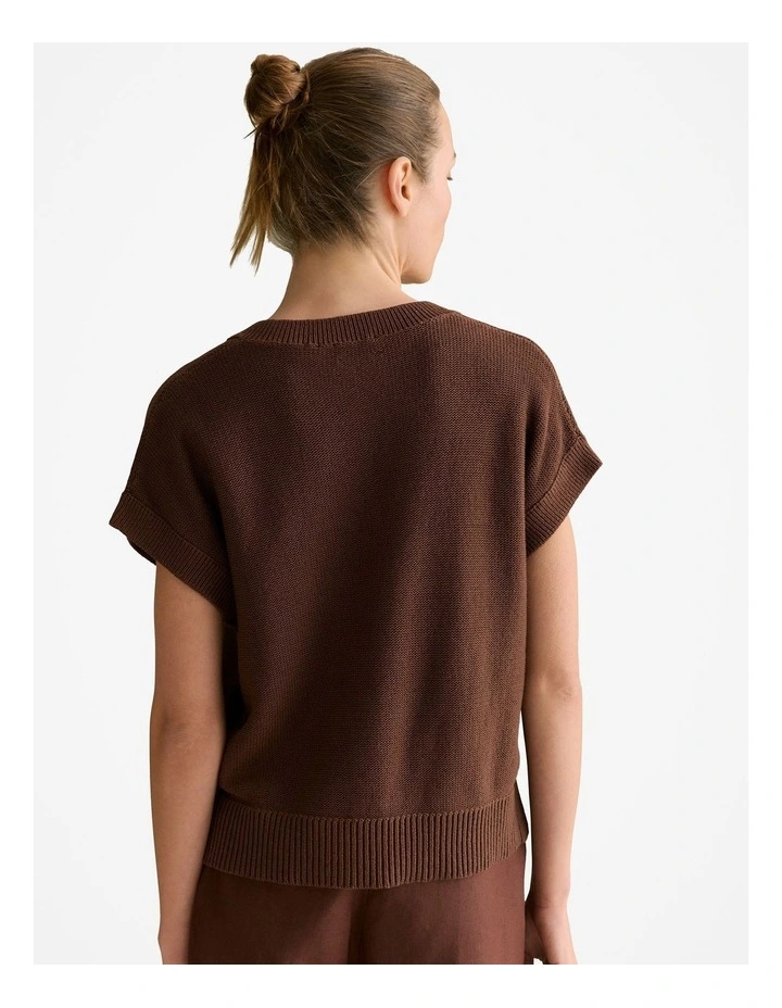 Mercerised V Neck Relaxed Knit in Chocolate image 4