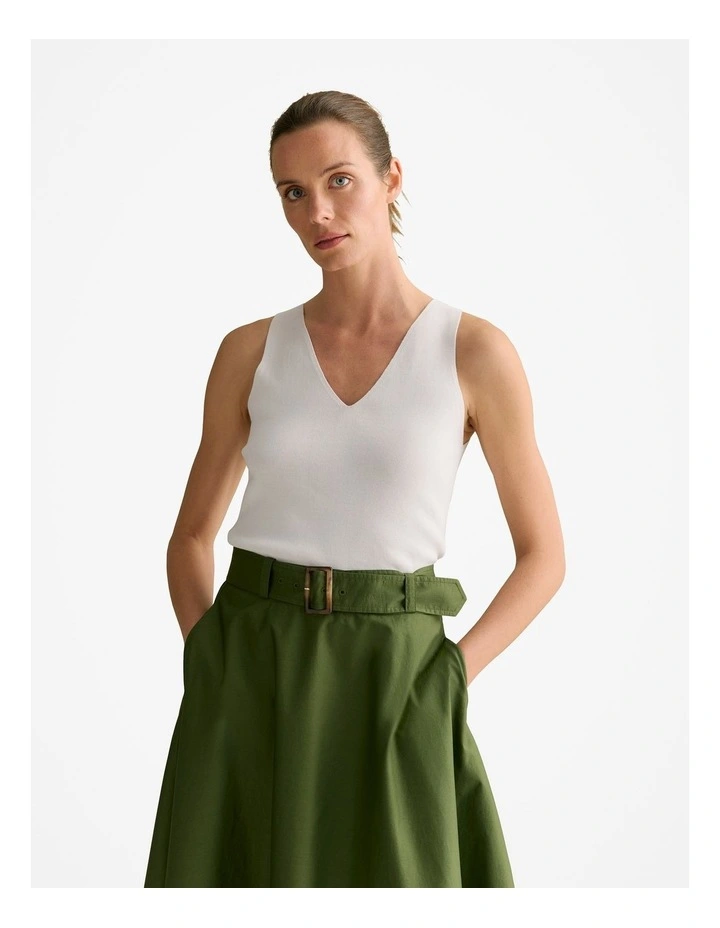 Mercerised V Neck Tank in White image 1