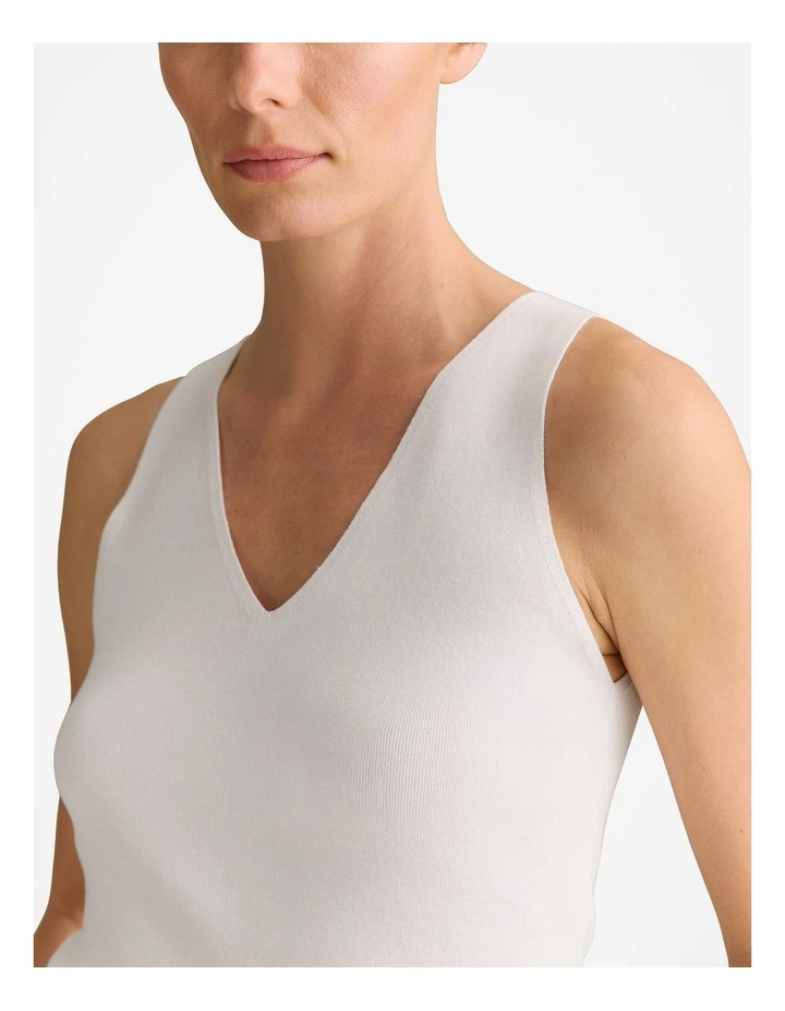 Mercerised V Neck Tank in White image 3