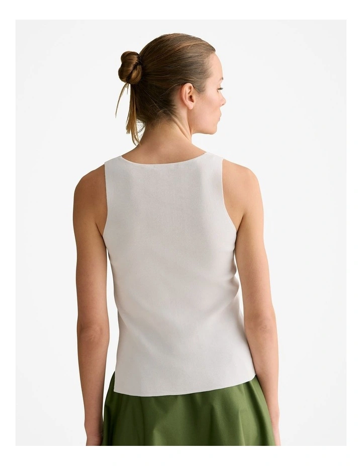 Mercerised V Neck Tank in White image 4