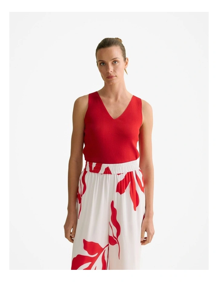 Mercerised V Neck Tank in True Red image 1
