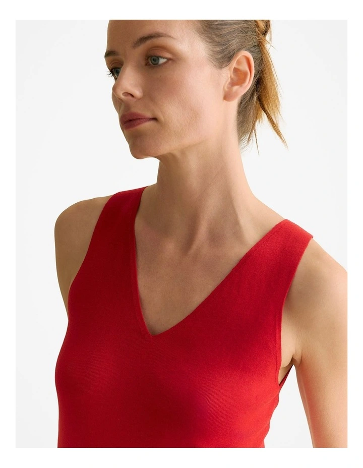 Mercerised V Neck Tank in True Red image 3
