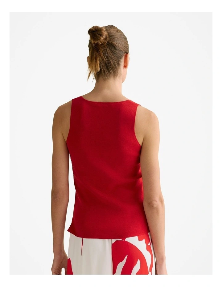 Mercerised V Neck Tank in True Red image 4