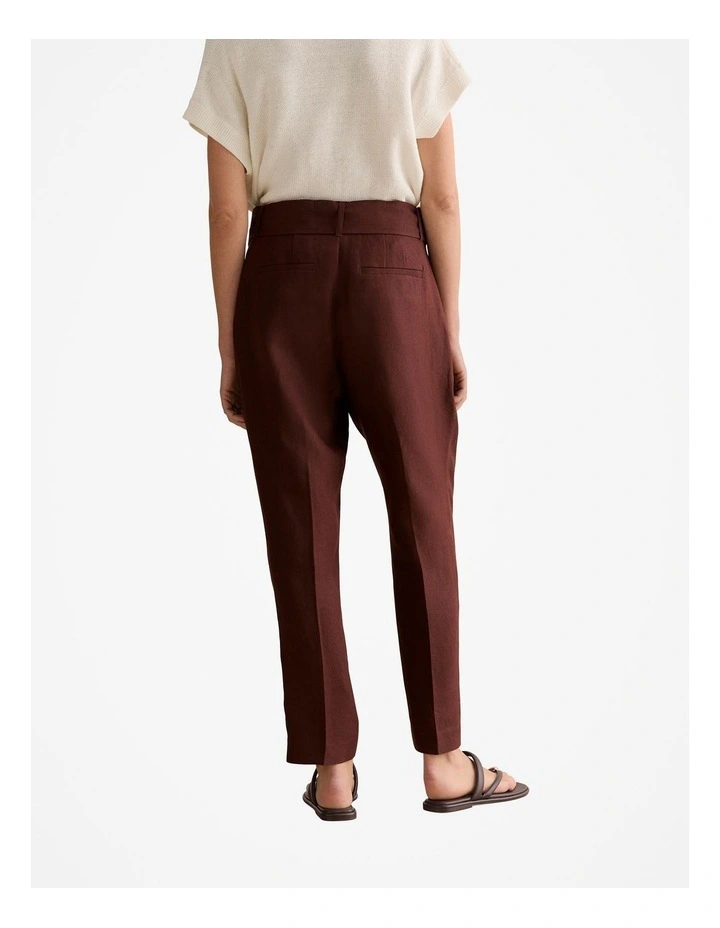 Linen Twill Belted Straight Leg Pant in Chocolate image 4