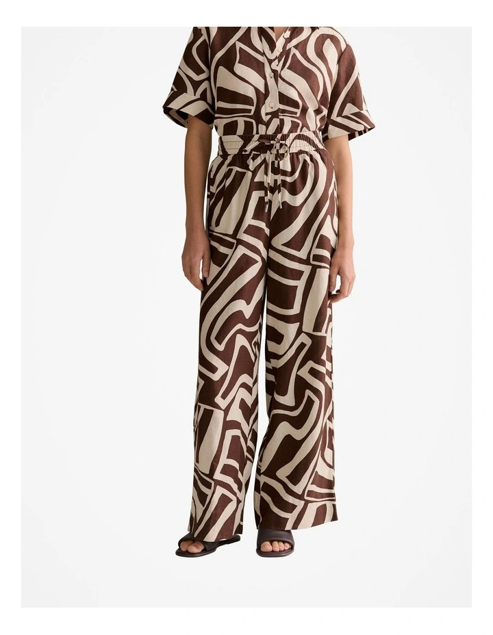 Kai Linen Pull On Wide Leg Pant in Chocolate image 1