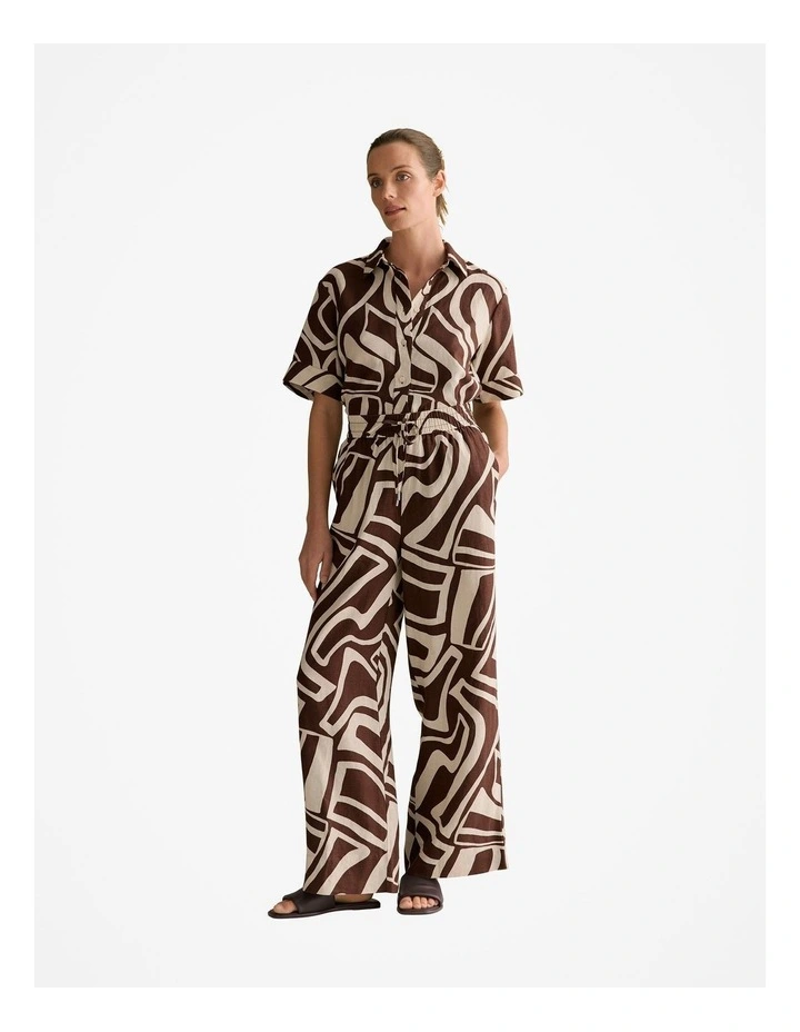 Kai Linen Pull On Wide Leg Pant in Chocolate image 2