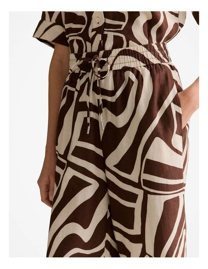 Kai Linen Pull On Wide Leg Pant in Chocolate image 3