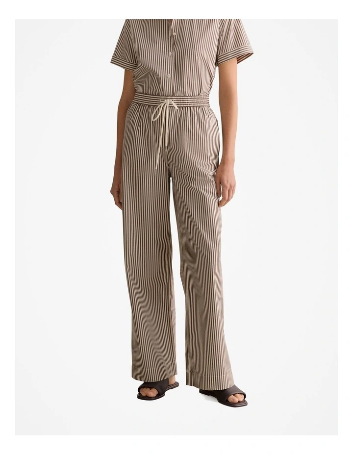 Cotton Poplin Stripe Pull On Pant in Chocolate image 1