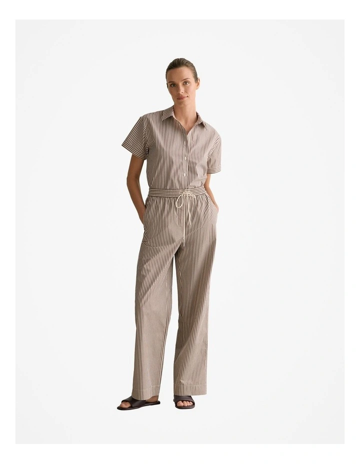 Cotton Poplin Stripe Pull On Pant in Chocolate image 3