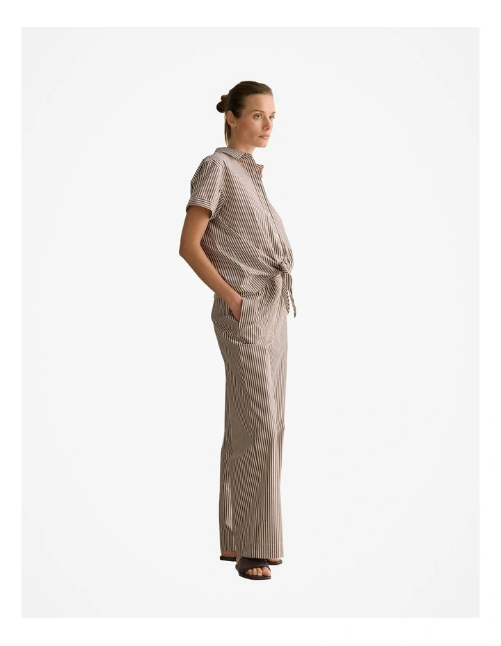 Cotton Poplin Stripe Pull On Pant in Chocolate image 5