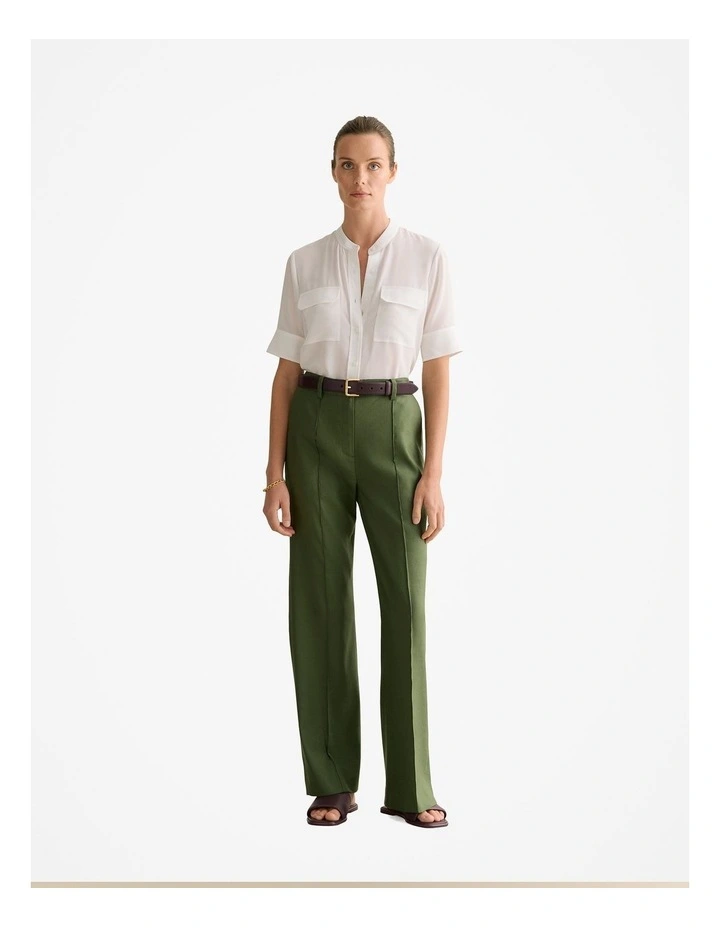 Silk Collarless Pocket Detail Shirt in White image 2