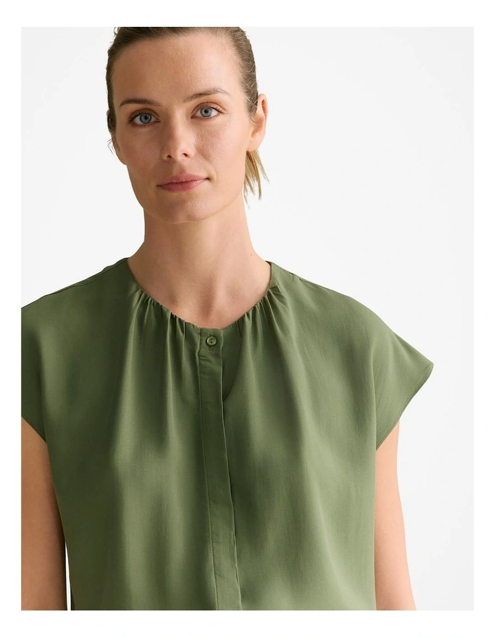 Modal Gather Detail Cap Sleeve Blouse in Ivy image 3