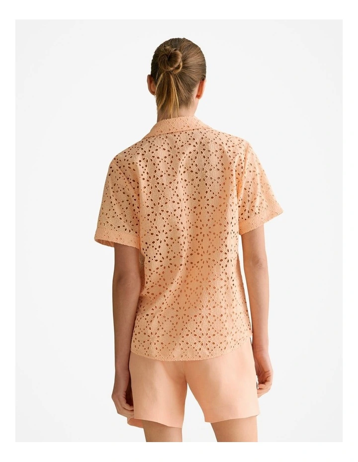 Broderie Anglaise Short Sleeve Shirt in Pale Apricot image 4