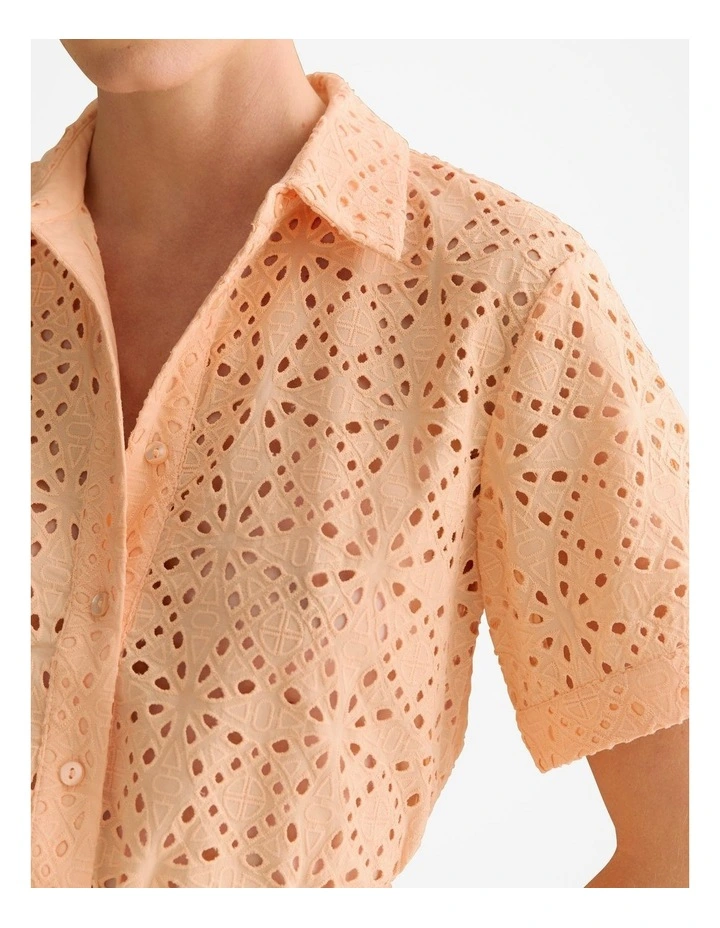 Broderie Anglaise Short Sleeve Shirt in Pale Apricot image 6