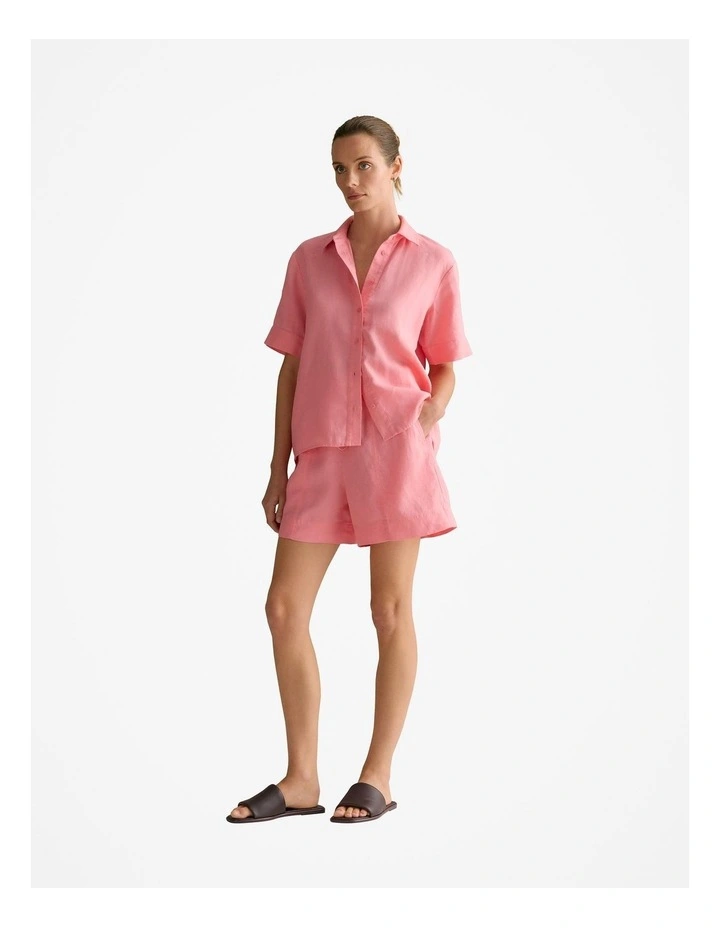 Linen Relaxed Short Sleeve Shirt in Pink Grenadine image 2