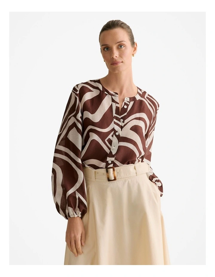 Kai Linen Silk Long Sleeve Blouse in Chocolate image 1