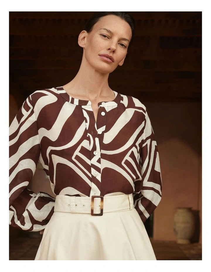 Kai Linen Silk Long Sleeve Blouse in Chocolate image 2