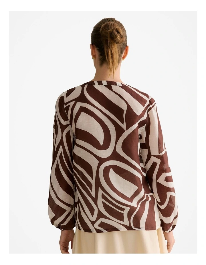 Kai Linen Silk Long Sleeve Blouse in Chocolate image 4