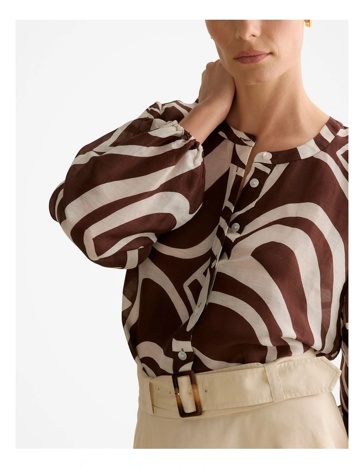 Kai Linen Silk Long Sleeve Blouse in Chocolate image 6