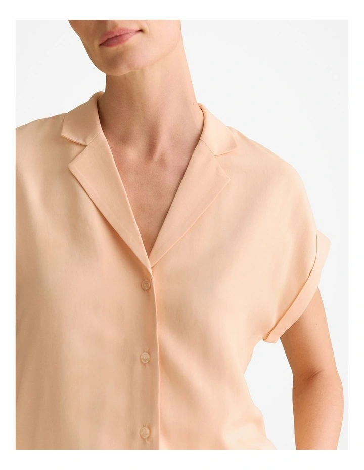 Draped Short Sleeve Camp Shirt in Pale Apricot image 3