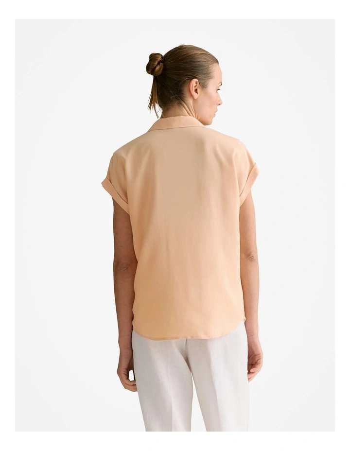 Draped Short Sleeve Camp Shirt in Pale Apricot image 4