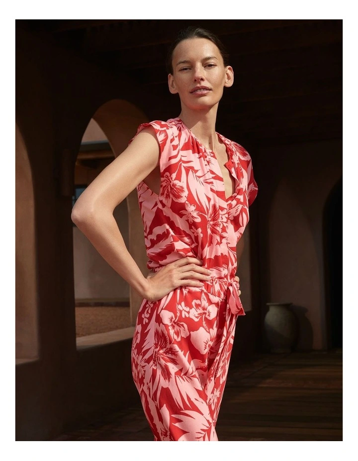 Hibiscus Modal Cap Sleeve Blouse in True Red image 2