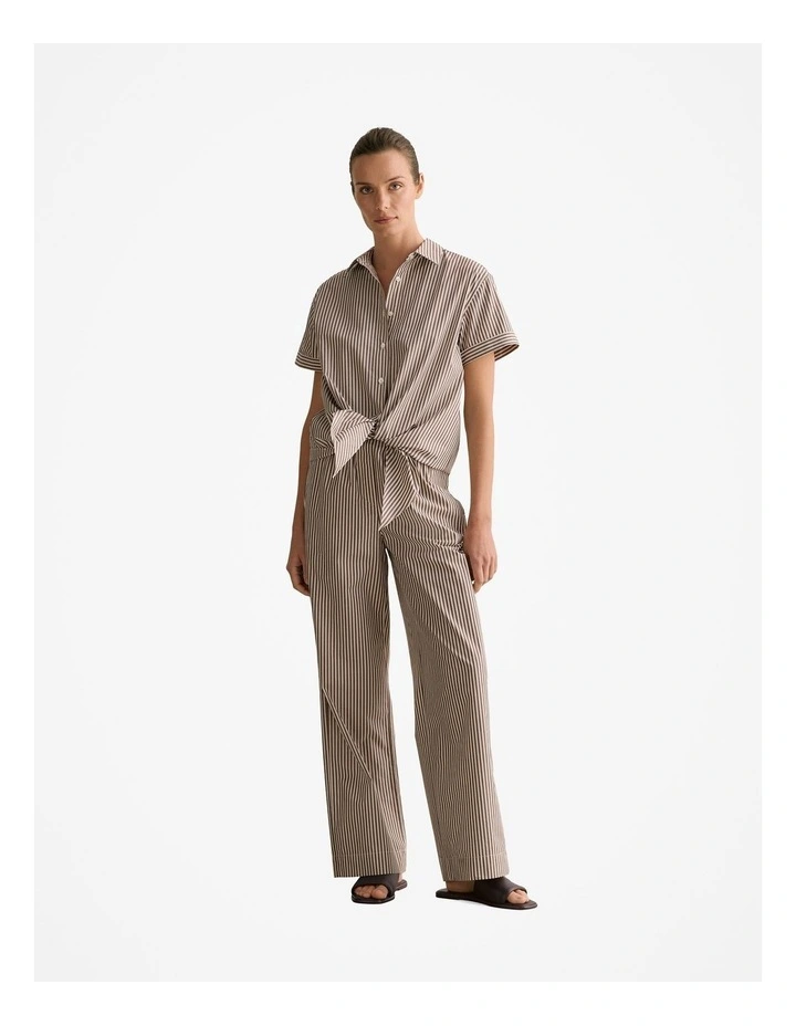 Cotton Poplin Stripe Tie Front Shirt in Chocolate image 3