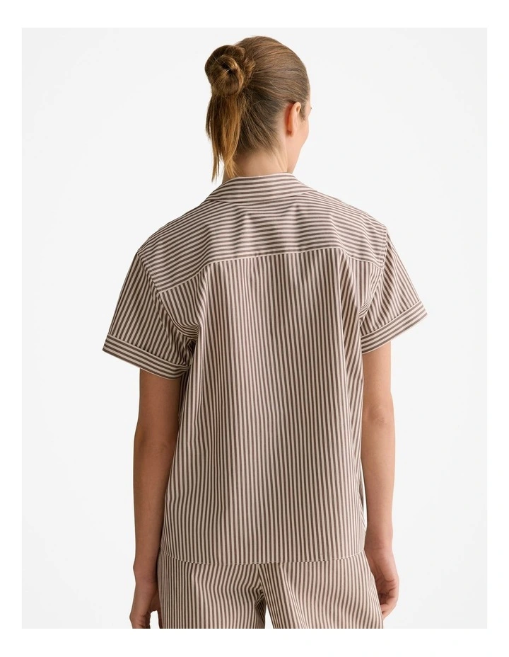 Cotton Poplin Stripe Tie Front Shirt in Chocolate image 4