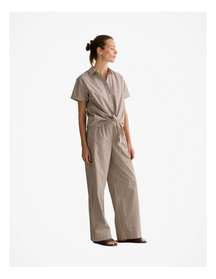 Cotton Poplin Stripe Tie Front Shirt in Chocolate image 5
