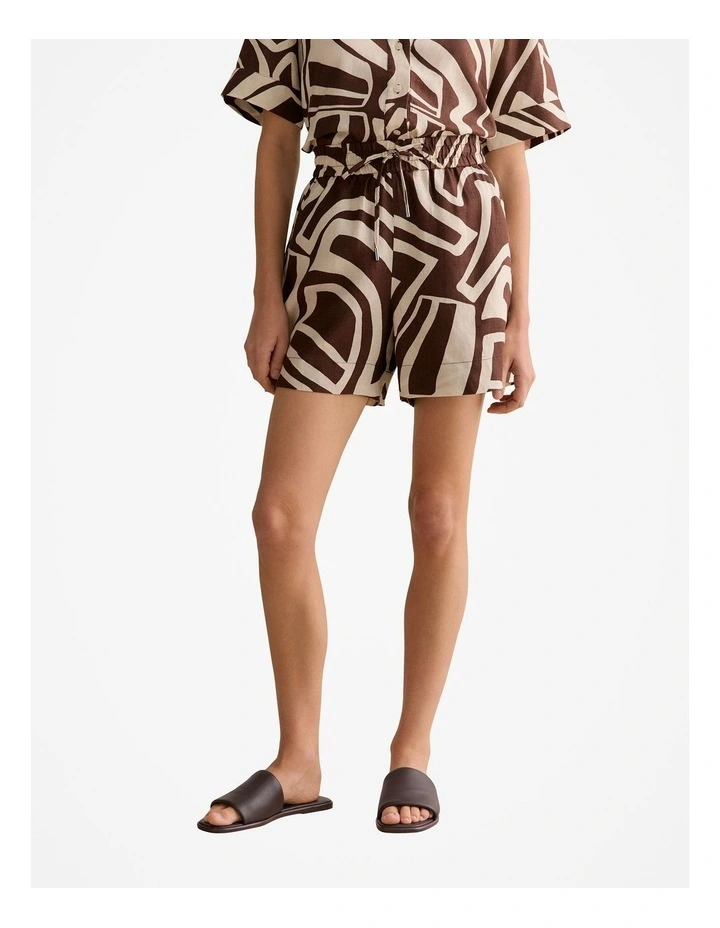 Kai Linen Relaxed Pull On Short in Chocolate image 1