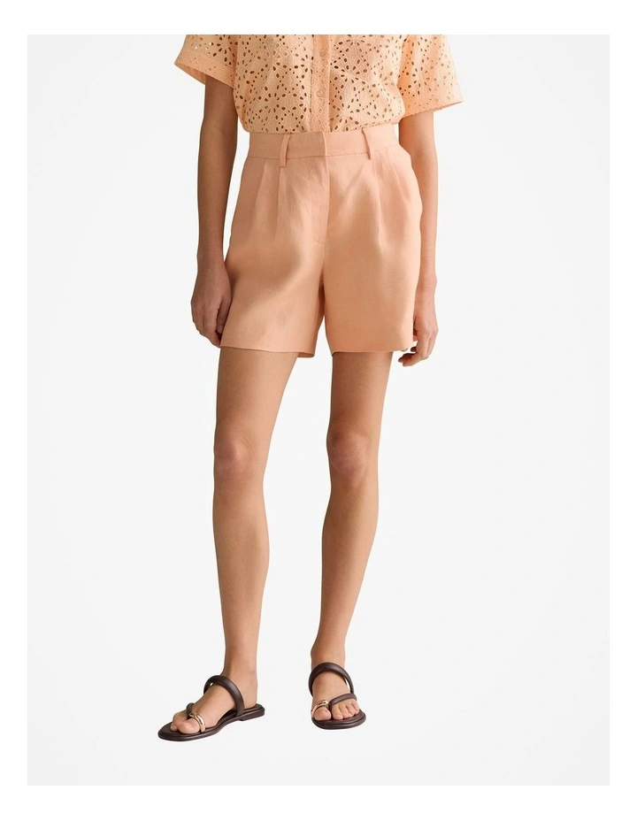 Linen Twill Pleat Detail Short in Pale Apricot image 1