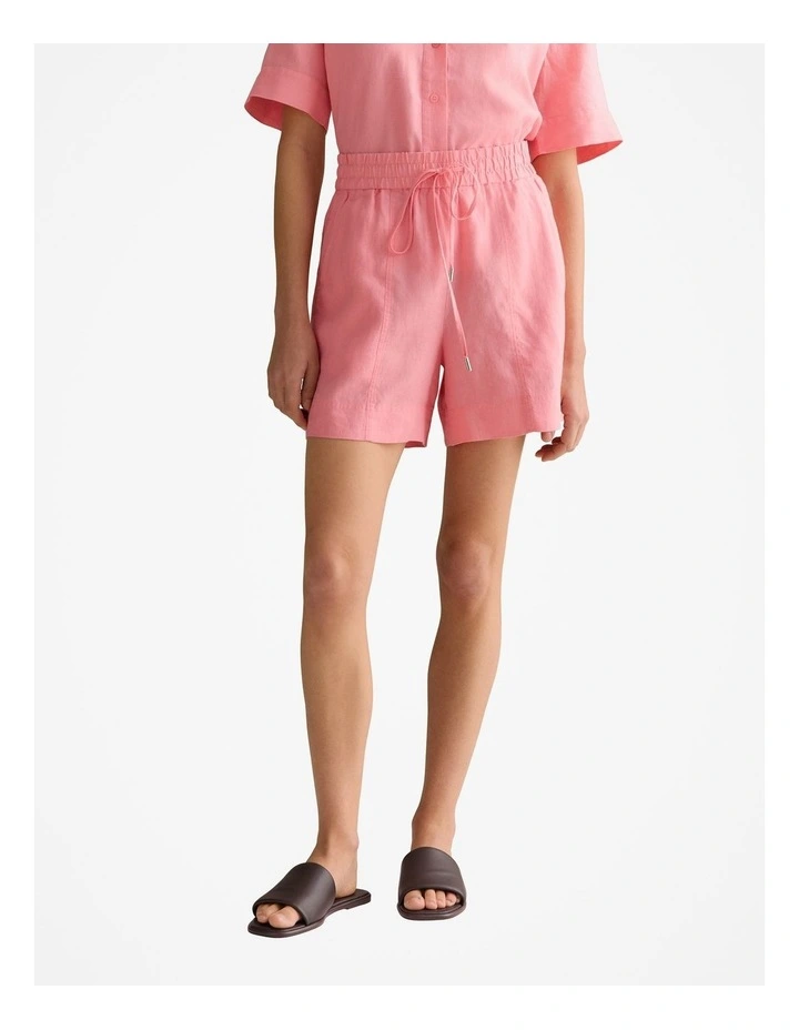 Linen Pull On Short in Pink Grenadine image 1
