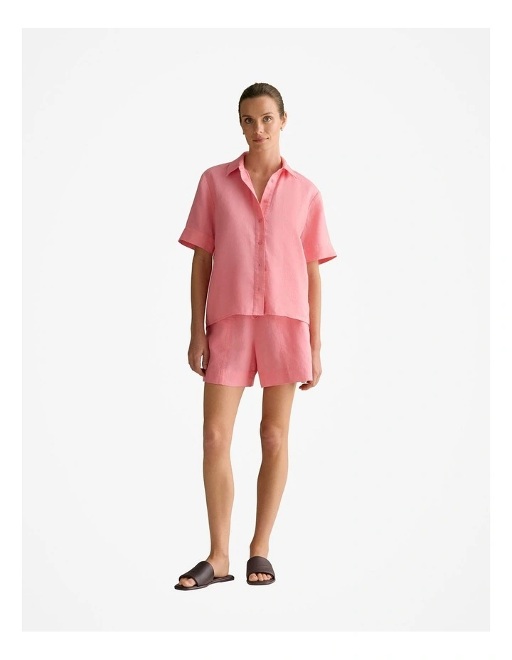 Linen Pull On Short in Pink Grenadine image 2