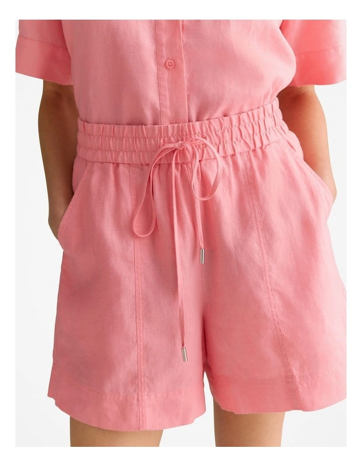 Linen Pull On Short in Pink Grenadine image 3