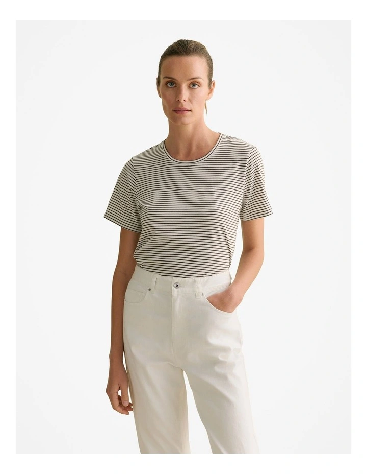 Australian Cotton Fine Stripe T-shirt in Chocolate image 1