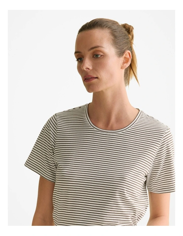 Australian Cotton Fine Stripe T-shirt in Chocolate image 3
