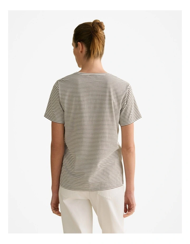 Australian Cotton Fine Stripe T-shirt in Chocolate image 4