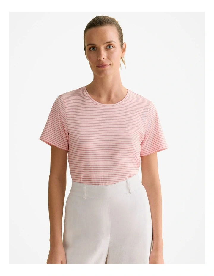 Australian Cotton Fine Stripe T-shirt in Pink Grenadine image 1